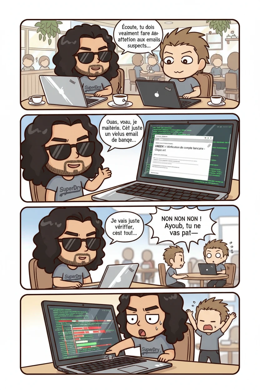 Petit frère est devenu grand : Le Manuel de Survie Tech d'Ayoub — Le Café Branché - La Sécurité Compromise - Page 1